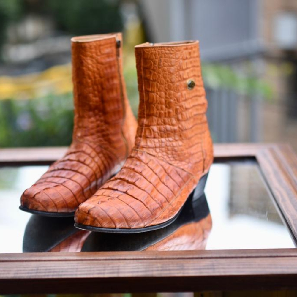 Men's Orange Croc-Texture Cowboy Boots - Picture 12 of 12